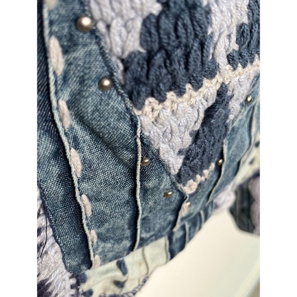 Coldwater Creek Women's Jacket Size XL Crochet Denim Boho Indigo Patchwork Y2K - Picture 11 of 15